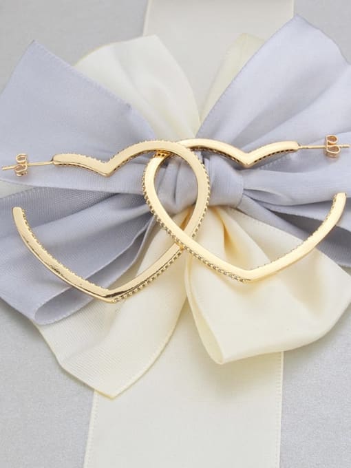 Gold plated white zirconium Brass Cubic Zirconia Heart Dainty Hoop Earring