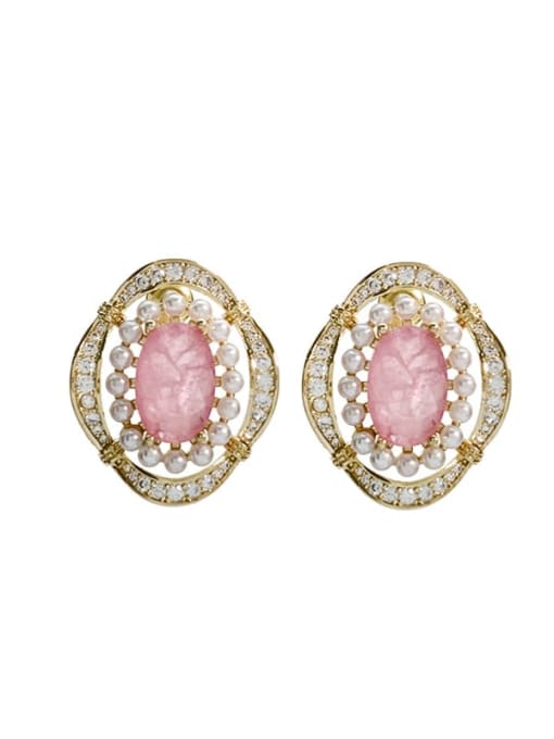 Pink Brass Cubic Zirconia Geometric Dainty Stud Earring