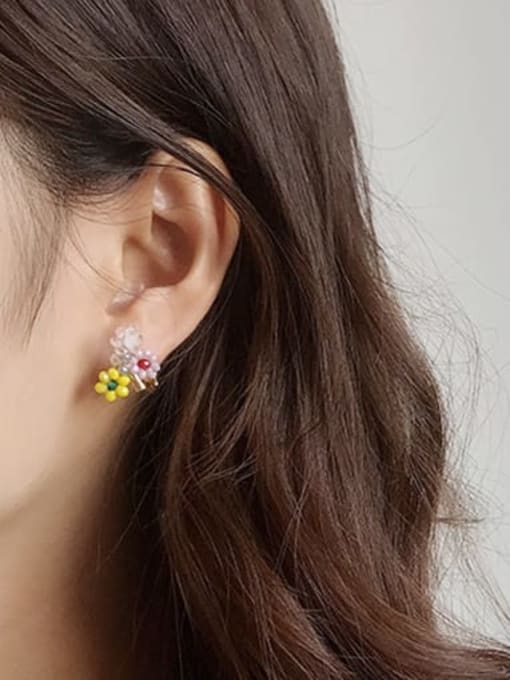 Five Color Alloy Bead Enamel Flower Cute Stud Earring 2