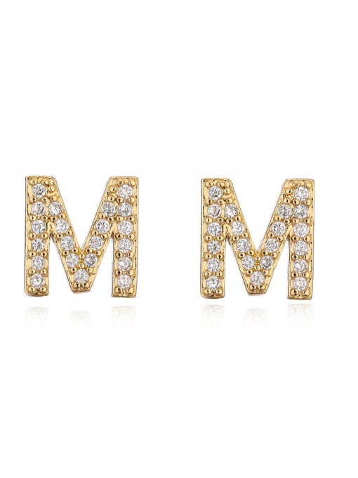 M Brass Cubic Zirconia Letter Minimalist Stud Earring
