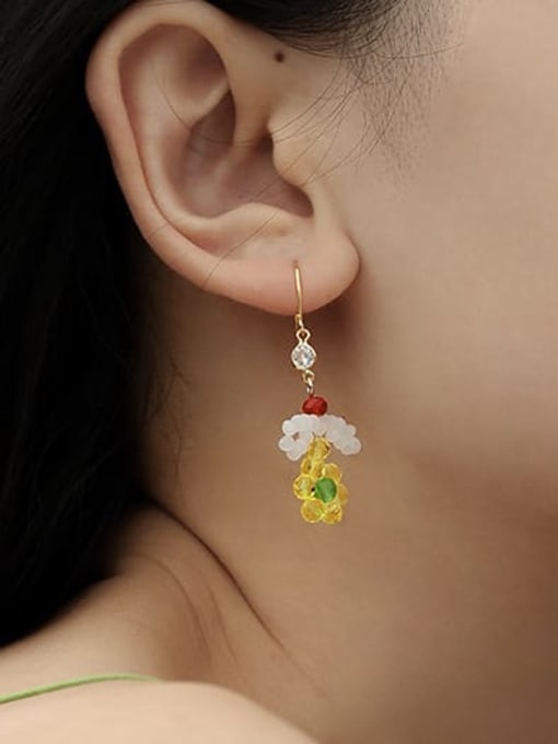 TINGS Brass Synthetic Crystal Flower Cute Pure handmade Weave Earring 1