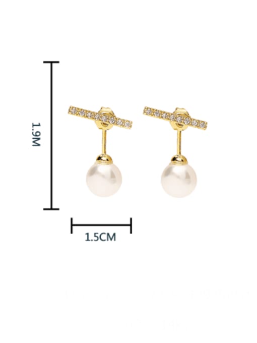 HYACINTH Brass Artificial Pearl Geometric Minimalist Stud Earring 2