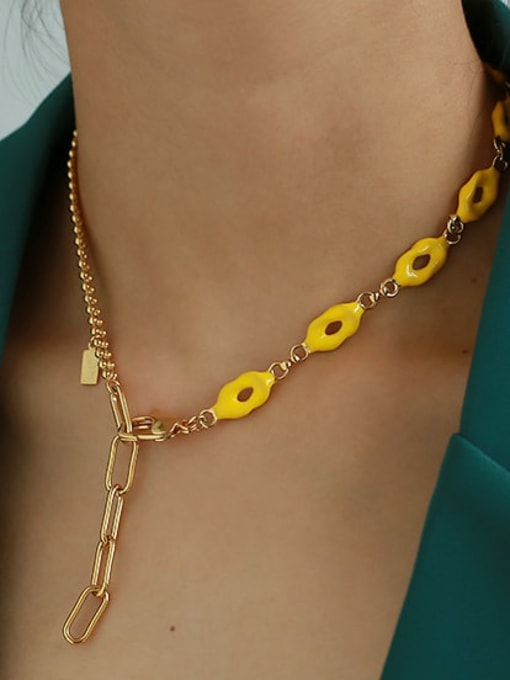 Yellow oil dripping Brass Enamel Hollow Geometric Vintage Necklace