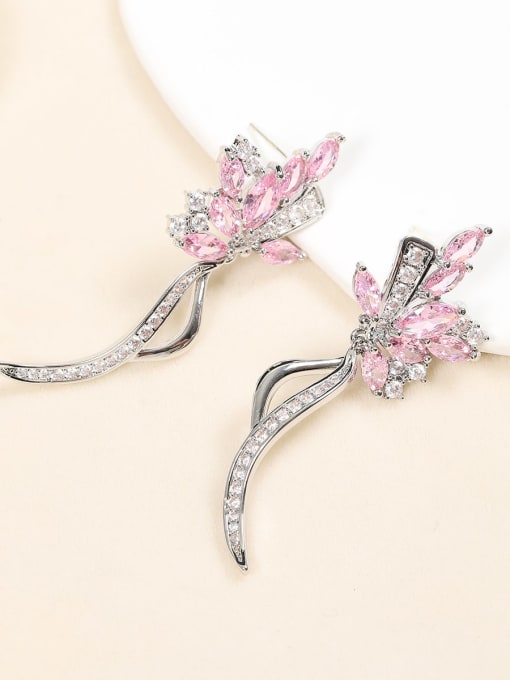 Pink Brass Cubic Zirconia Flower Dainty Stud Earring