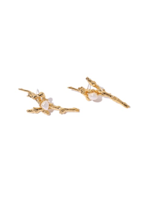 Five Color Brass Freshwater Pearl Tree Vintage Stud Earring 0