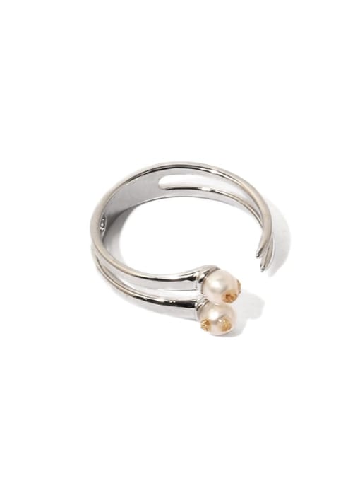 Platinum Brass Imitation Pearl Geometric Minimalist Stackable Ring