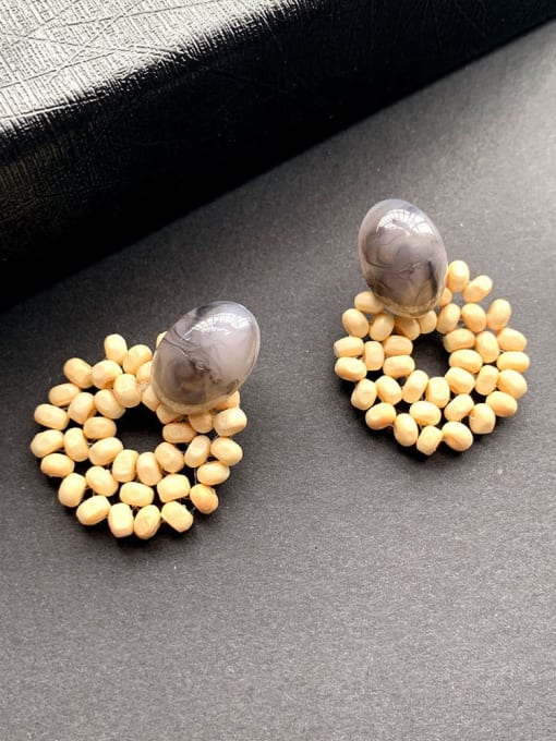 A38 grey Resin Geometric Vintage Rice bead weaving by hand Stud Earring/Multi-color optional