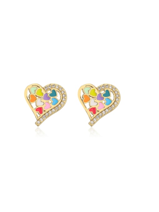 42279 Brass Cubic Zirconia Heart Vintage Stud Earring