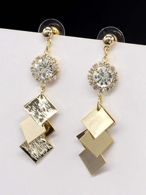 18K gold Copper Smooth Square Minimalist Long Drop Trend Korean Fashion Earring