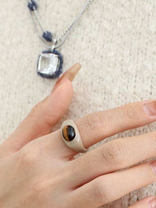 ACCA Brass Natural Stone Geometric Vintage Band Ring 2