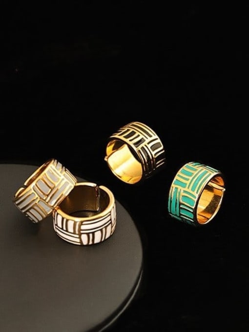 ACCA Brass Enamel Geometric Hip Hop Band Ring 2