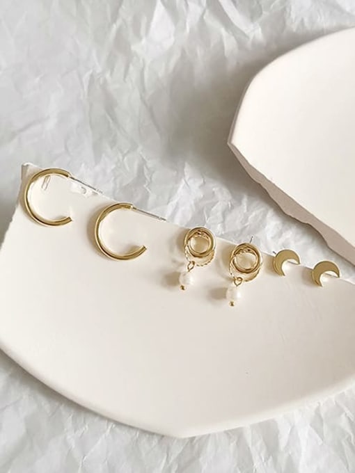 14K gold set Copper Imitation Pearl Irregular Cute Stud Trend Korean Fashion Earring