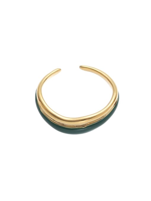 Green Dropping Oil Ring Brass Enamel Geometric Minimalist Band Ring