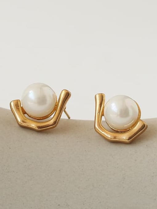 Five Color Brass Imitation Pearl Geometric Vintage Stud Earring 0