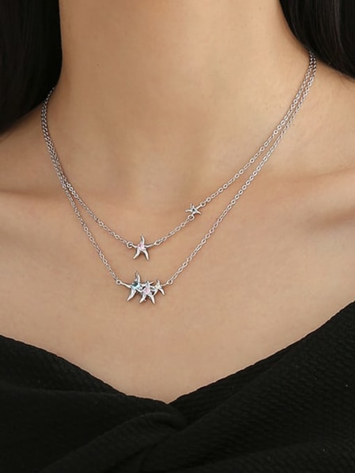 TINGS Brass Cubic Zirconia Sea  Star Hip Hop Necklace 2