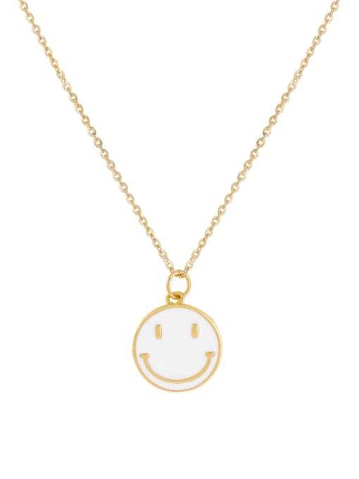 white Brass Multi Color Enamel Smiley Minimalist Necklace