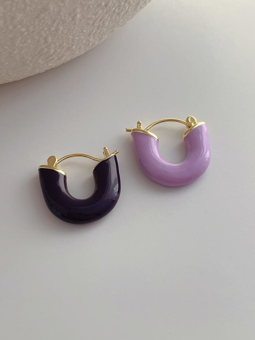 H245 Light deep purple AB color Alloy Enamel Geometric Minimalist Huggie Earring