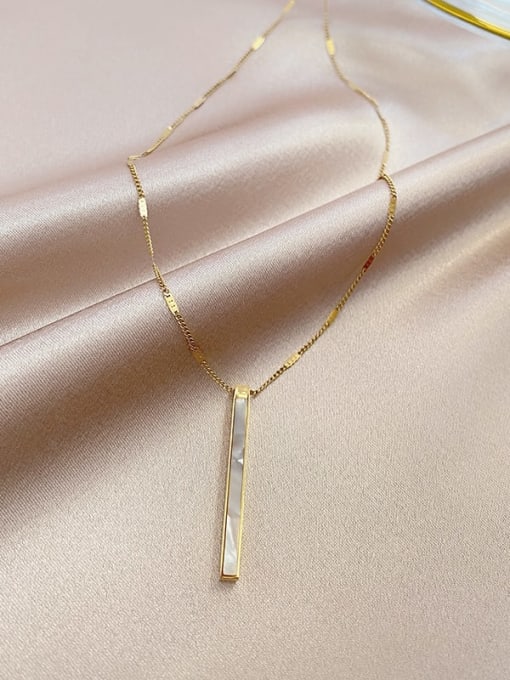 Golden Titanium Shell White Geometric Minimalist Lariat Necklace
