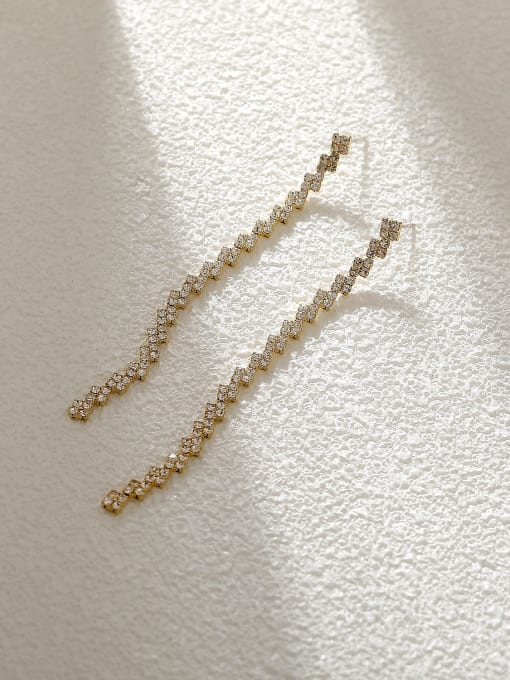 HYACINTH Brass Cubic Zirconia Tassel Vintage Threader Earring 2