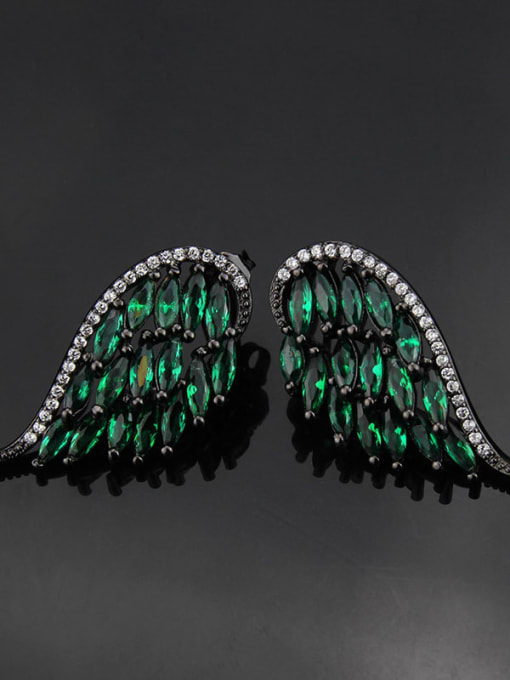 Black green zirconium plating Brass Cubic Zirconia Wing Luxury Stud Earring