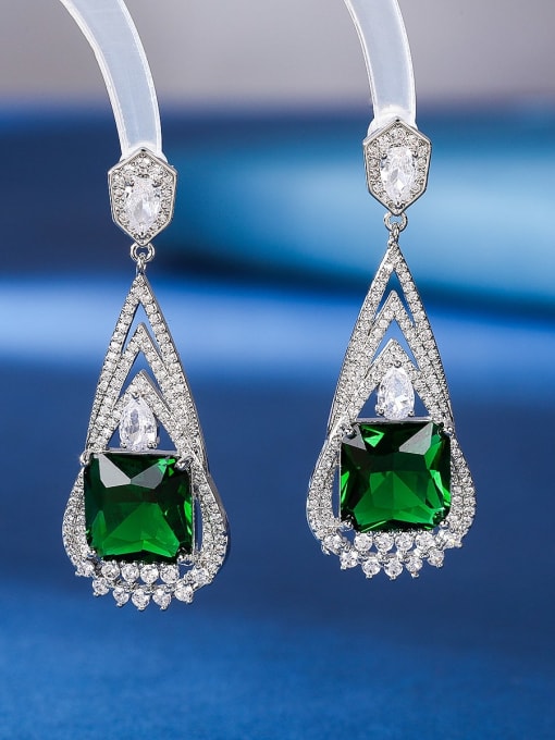 green Brass Cubic Zirconia Geometric Luxury Drop Earring