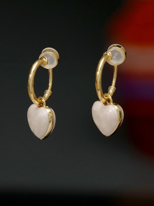 14K gold pearl gloss white Brass Enamel Heart Minimalist Drop Earring