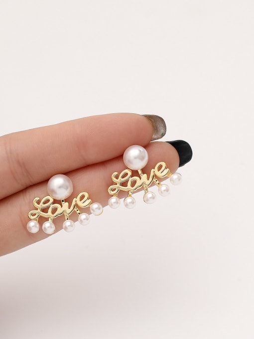 HYACINTH Brass Imitation Pearl Letter Minimalist Stud Trend Korean Fashion Earring 0