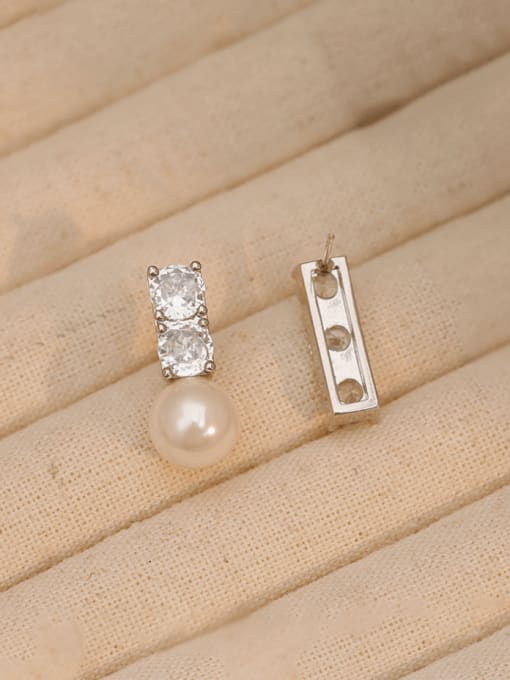 Palladium White K10 Beads Brass Cubic Zirconia Geometric Minimalist Stud Earring