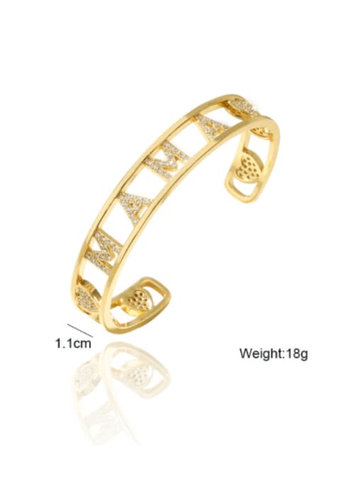 AOG Brass Cubic Zirconia Letter Vintage Cuff Bangle 2