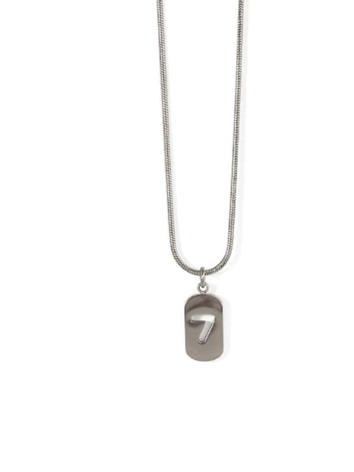 Silver 7 Titanium Steel Number Minimalist Pendant Necklace