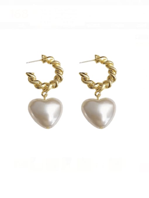 HYACINTH Brass Freshwater Pearl Heart Vintage Drop Earring 0