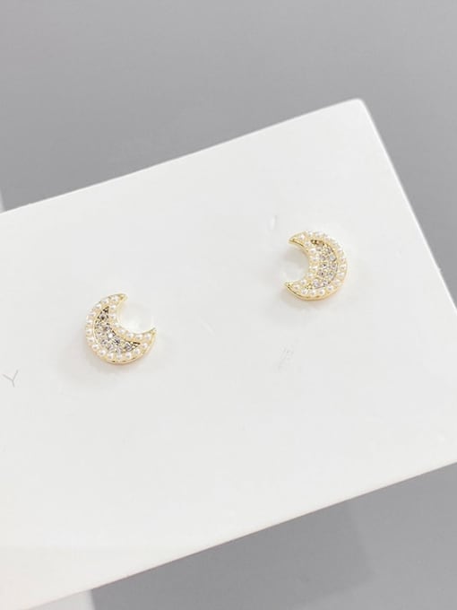 YOUH Brass Cubic Zirconia Moon Cute Stud Earring 1