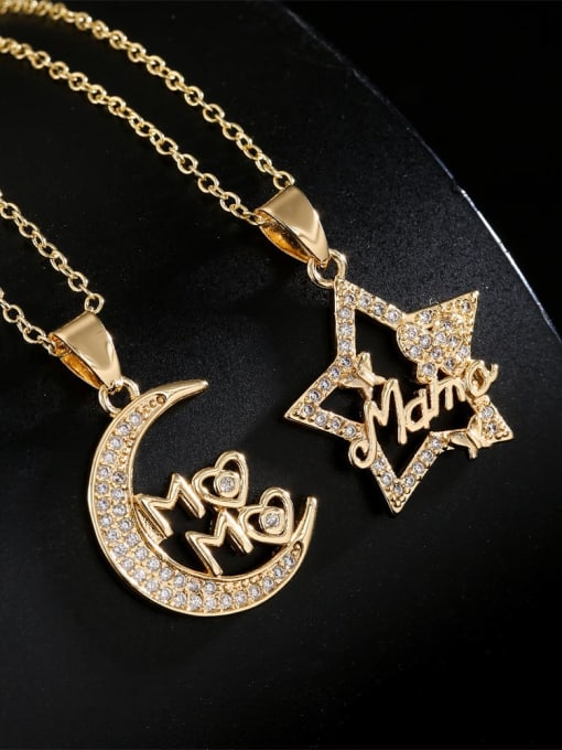 AOG Brass Cubic Zirconia Star Moon  Vintage Letter  Necklace 0