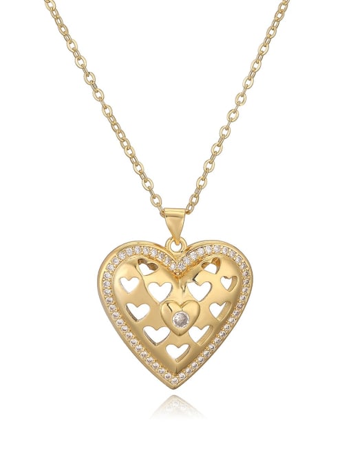 24551 Brass Cubic Zirconia Heart Trend Necklace