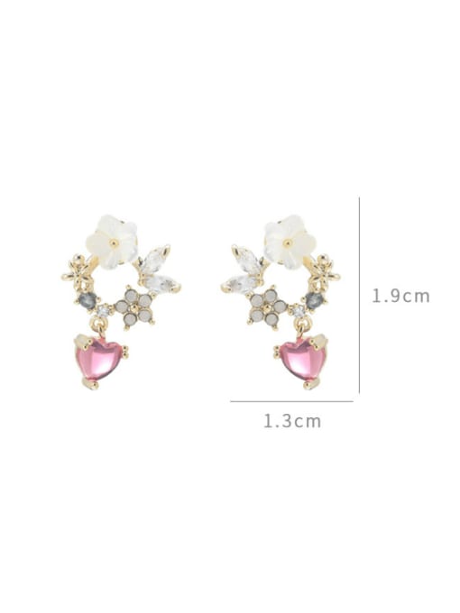YOUH Brass Cubic Zirconia Heart Cute Cluster Earring 2