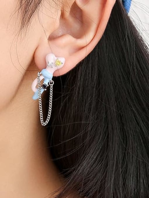 Five Color Brass Enamel Asymmetrical Heart Tassel Cute Stud Earring 1