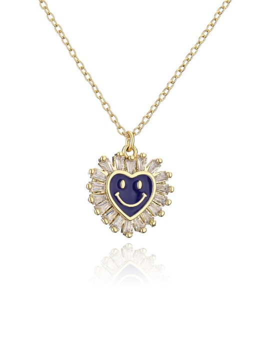 21647 Brass Cubic Zirconia  Heart smiley Minimalist Necklace