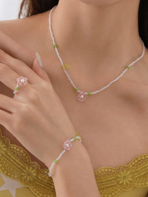 Five Color Brass Bohemia Glass Crystal Beads Flower Bracelet and Necklace Set 1