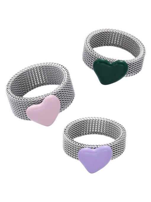 Five Color Stainless steel Enamel Heart Cute Band Ring 0