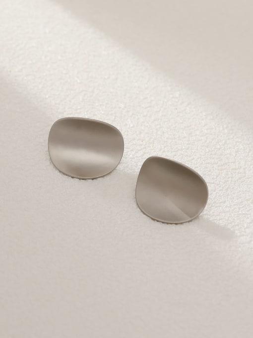 matte  white K Brass Oval Minimalist Stud Earring
