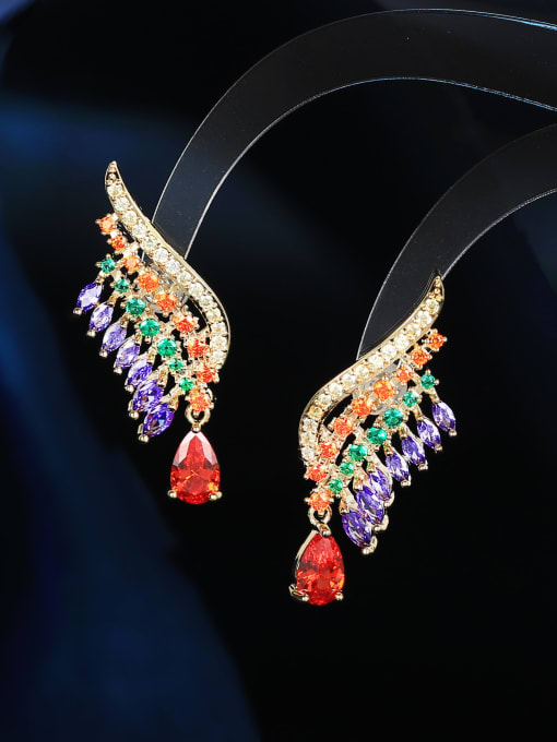 Colorful Brass Cubic Zirconia Water Drop Luxury Cluster Earring