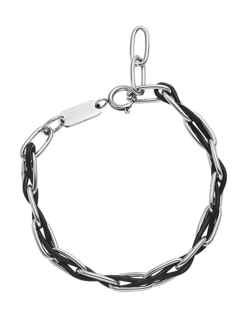Black cowhide rope Titanium Steel Cownhide leadther Geometric Trend Link Bracelet