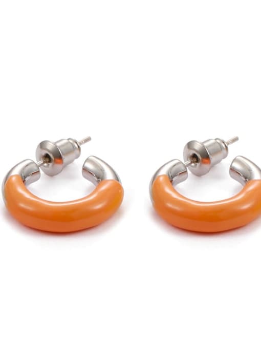 Orange Brass Enamel Geometric Minimalist Stud Earring
