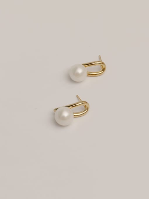 14 K gold Brass Imitation Pearl Geometric Minimalist Stud Trend Korean Fashion Earring