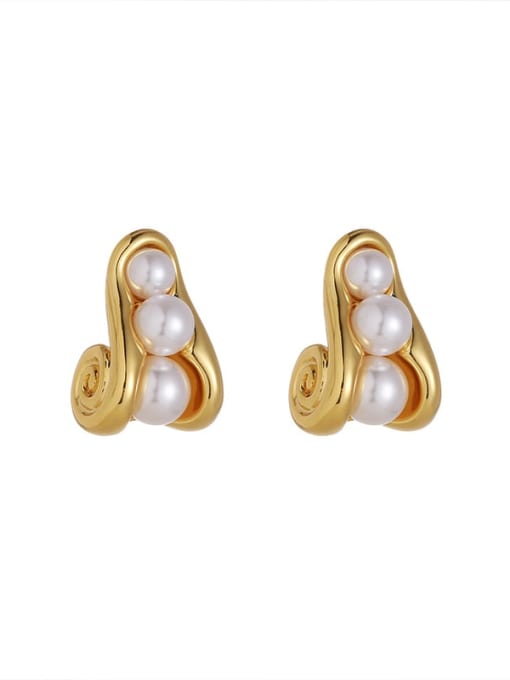 golden Brass Imitation Pearl Geometric Hip Hop Stud Earring