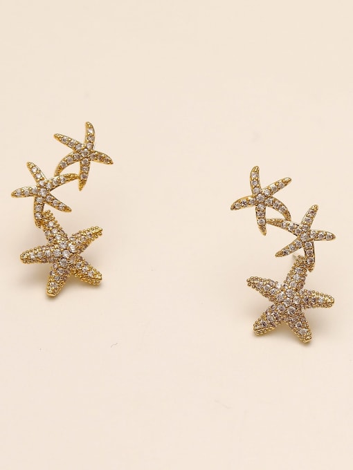 14k Gold Brass Cubic Zirconia Star Classic Stud Trend Korean Fashion Earring