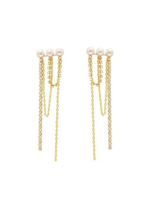 14k Gold Copper Cubic Zirconia Tassel Artisan Threader Trend Korean Fashion Earring