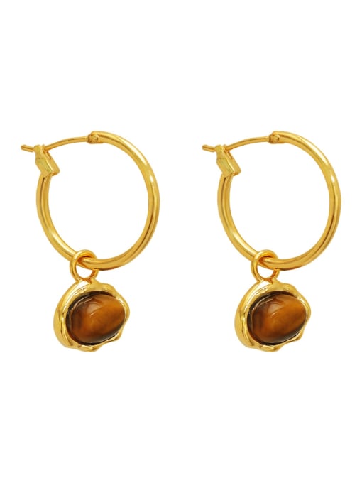 18K gold Brass Tiger Eye Geometric Minimalist Huggie Earring