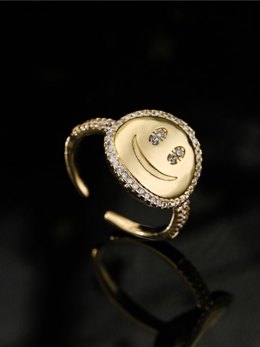 AOG Brass Cubic Zirconia Smiley Vintage Band Ring 1