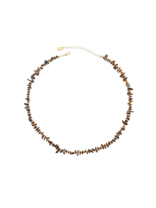 Natural stone necklace Brass Tiger Eye Irregular Vintage Beaded Necklace